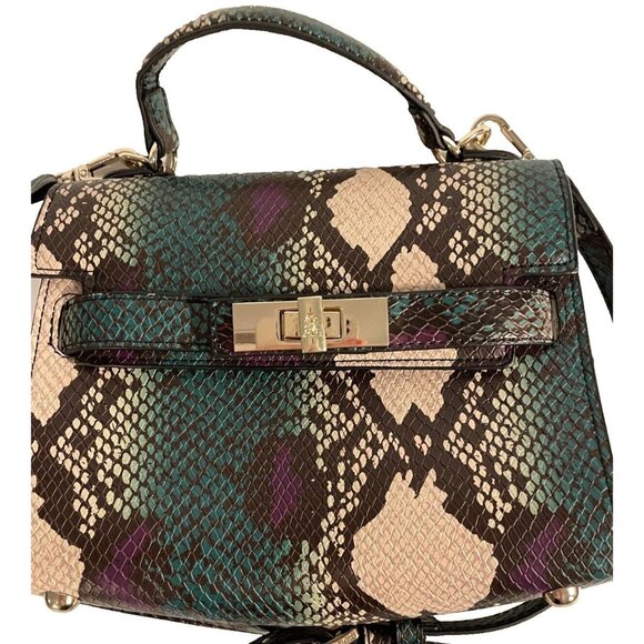 Steve Madden Purse Faux Snakeskin Python Reptile Croco Satchel Crossbody Bag - Picture 1 of 11